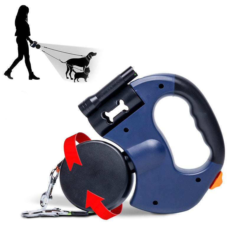 Pet automatic leash, double-headed teles dog chain, one drag and two dogs, two-in-one dog walking leash